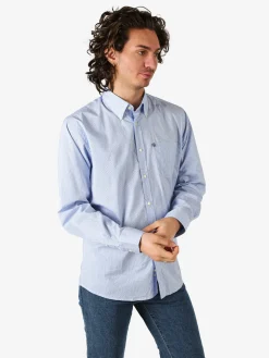 Ascot Sport Camicia da uomo in cotone stretch a maniche lunghe con taschino - blu
