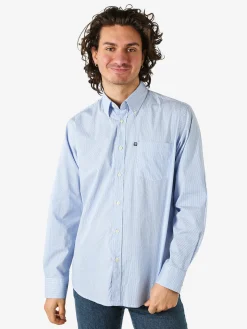 Ascot Sport Camicia da uomo in cotone stretch a maniche lunghe con taschino - blu