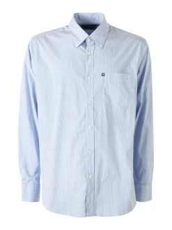 Ascot Sport Camicia da uomo in cotone stretch a maniche lunghe con taschino - blu