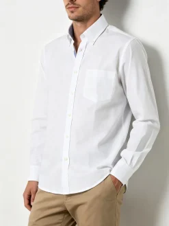 Ascot Sport Camicia da uomo in cotone a maniche lunghe con taschino - bianco
