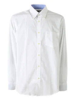 Ascot Sport Camicia da uomo in cotone a maniche lunghe con taschino - bianco