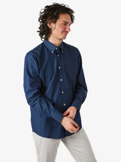 Ascot Sport Camicia da uomo in cotone a maniche lunghe con taschino - blu