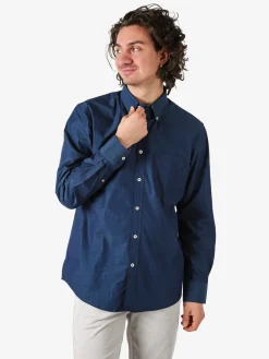 Ascot Sport Camicia da uomo in cotone a maniche lunghe con taschino - blu