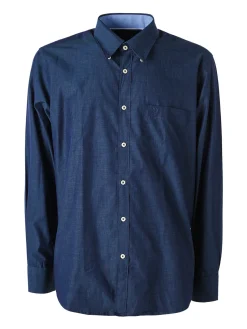 Ascot Sport Camicia da uomo in cotone a maniche lunghe con taschino - blu