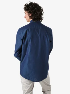 Ascot Sport Camicia da uomo in cotone a maniche lunghe con taschino - blu