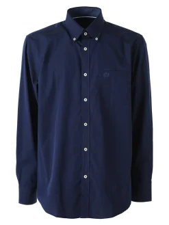 Ascot Sport Camicia da uomo in cotone a maniche lunghe con taschino - blu scuro