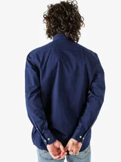 Ascot Sport Camicia da uomo in cotone a maniche lunghe con taschino - blu scuro