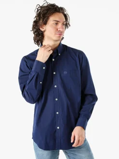 Ascot Sport Camicia da uomo in cotone a maniche lunghe con taschino - blu scuro