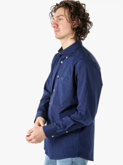 Ascot Sport Camicia da uomo in cotone a maniche lunghe con taschino - blu scuro