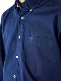Ascot Sport Camicia da uomo in cotone a maniche lunghe con taschino - blu scuro