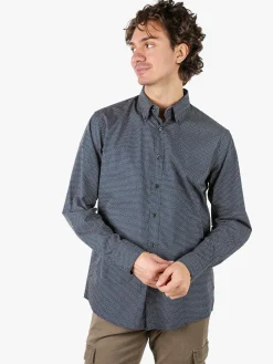 Ascot Sport Camicia da uomo in cotone a maniche lunghe con stampe - blu scuro