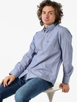 Ascot Sport Camicia da uomo rigata in cotone a maniche lunghe - blu