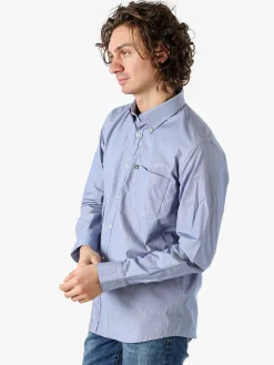 Ascot Sport Camicia da uomo rigata in cotone a maniche lunghe - blu