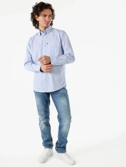 Ascot Sport Camicia rigata da uomo in cotone a maniche lunghe con taschino - azzurro