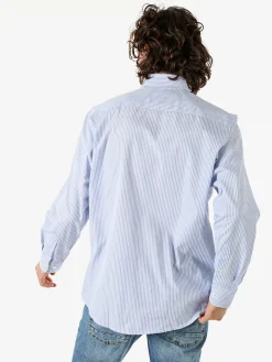 Ascot Sport Camicia rigata da uomo in cotone a maniche lunghe con taschino - azzurro
