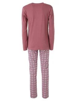 A Sette Pigiama aperto da donna in cotone interlock con pantaloni a quadri - rosa