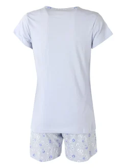 A Sette Pigiama corto da donna in cotone con taschino e shorts fiorati - azzurro