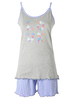 A Sette Pigiama corto da donna con spalline sottili e shorts a quadretti - grigio