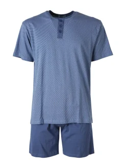 A Sette Pigiama corto da uomo in cotone - blu
