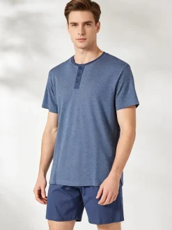 A Sette Pigiama corto da uomo in cotone - blu
