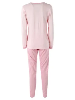 A Sette Pigiama lungo da donna in cotone con stampa orsacchiotto e pantaloni a pois - rosa