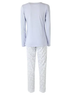 A Sette Pigiama lungo da donna in cotone con pantaloni fiorati - azzurro