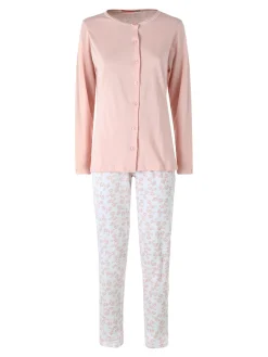 A Sette Pigiama lungo da donna aperto in cotone - rosa