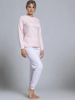 A Sette Pigiama lungo da donna in cotone con pantaloni fiorati - rosa