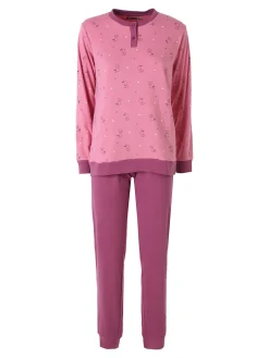 A Sette Pigiama lungo da donna in cotone interlock con stampa disegni - rosa