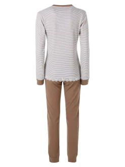 A Sette Pigiama lungo da donna in cotone interlock con maglia a righe - sabbia