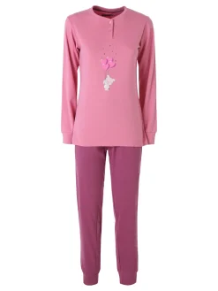 A Sette Pigiama lungo da donna in cotone interlock con stampa disegno - rosa