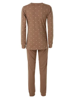 A Sette Pigiama lungo da donna in cotone interlock con pantaloni a cuori - sabbia