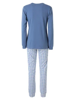 A Sette Pigiama lungo da donna in cotone interlock con pantaloni a quadretti - jeans