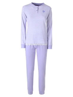 A Sette Pigiama lungo da donna in cotone interlock con maglia a righe - lilla