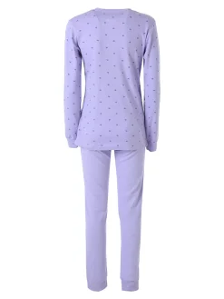 A Sette Pigiama lungo da donna in cotone interlock con stampa a cuori - lilla