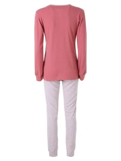 A Sette Pigiama lungo da donna in cotone interlock con pantaloni a stampa fiori - cipria