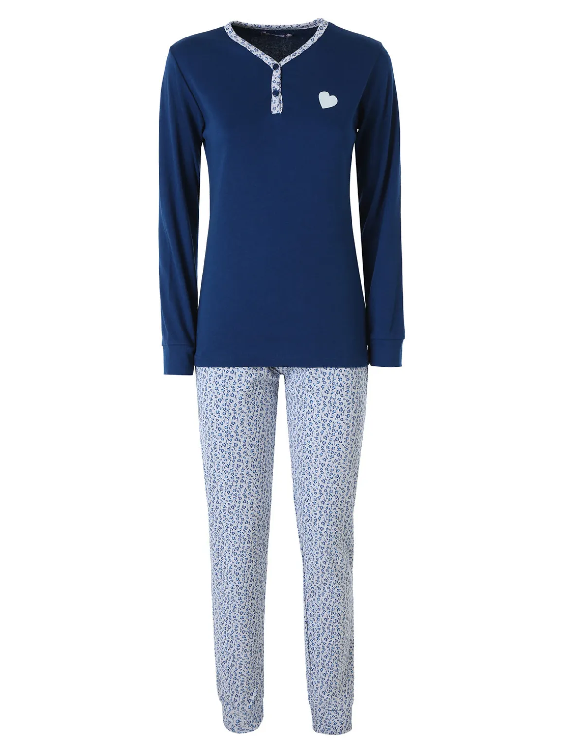 A Sette Pigiama lungo da donna in cotone interlock con pantaloni a stampa fiori - blu