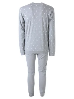 A Sette Pigiama lungo da uomo in cotone interlock con stampe birilli - grigio