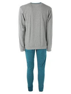 A Sette Pigiama lungo da uomo in cotone con taschino e pantaloni con stampa greca - grigio
