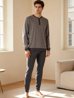 A Sette Pigiama lungo da uomo in cotone - grigio