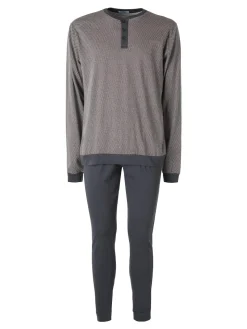 A Sette Pigiama lungo da uomo in cotone - grigio