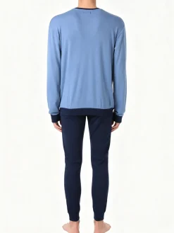A Sette Pigiama lungo da uomo in cotone interlock - jeans