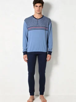 A Sette Pigiama lungo da uomo in cotone interlock - jeans