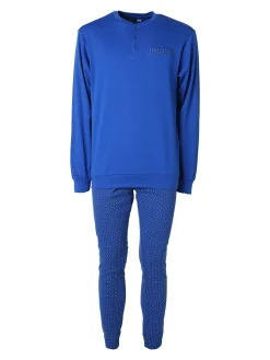 A Sette Pigiama lungo da uomo in cotone interlock con pantaloni a quadretti - blu