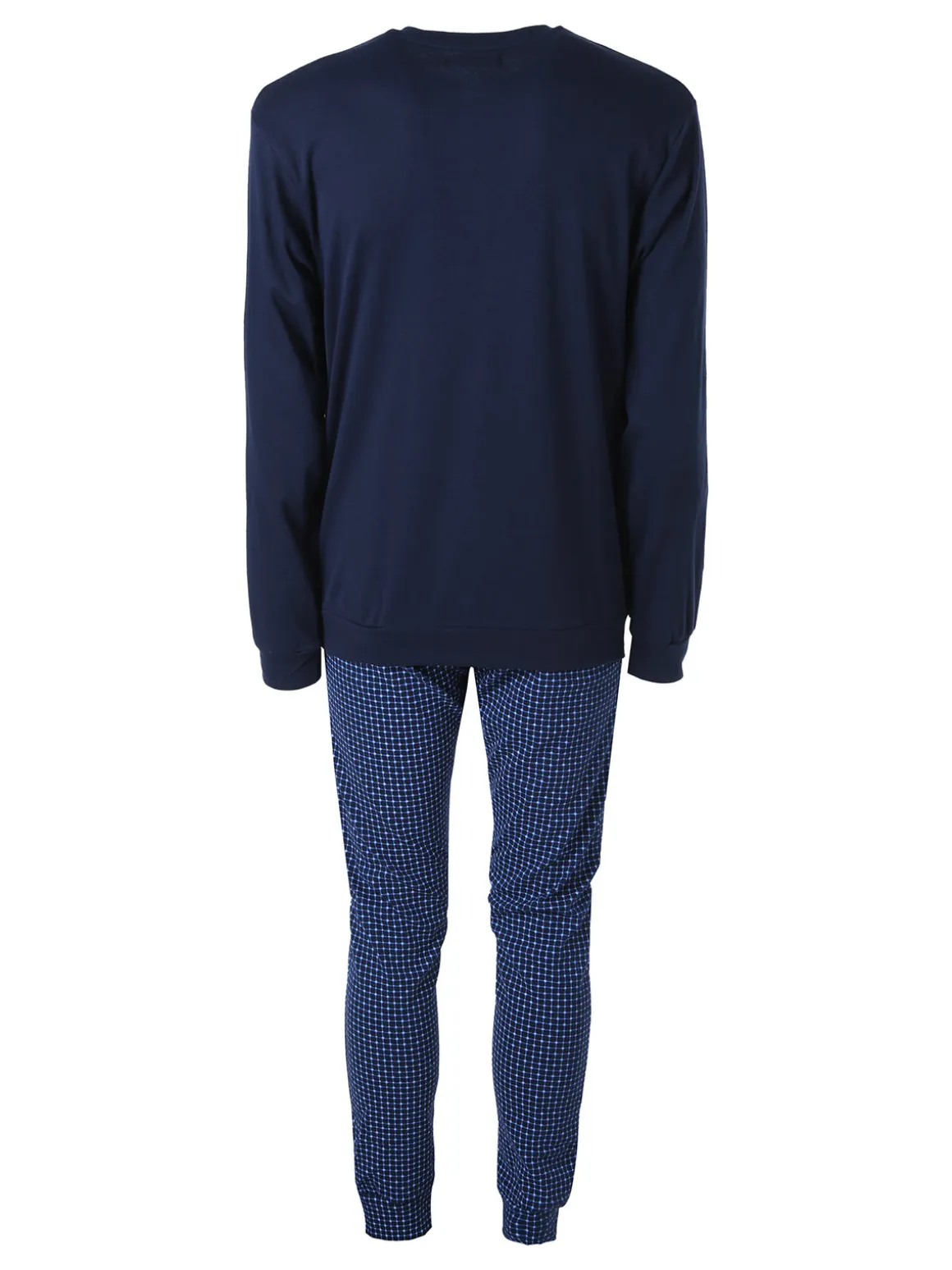 A Sette Pigiama lungo da uomo in cotone interlock con pantaloni a quadretti - blu scuro