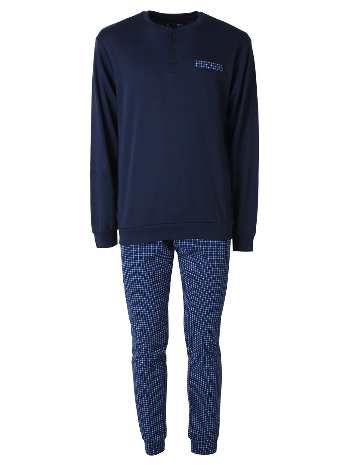A Sette Pigiama lungo da uomo in cotone interlock con pantaloni a quadretti - blu scuro