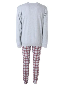 A Sette Pigiama lungo da uomo in cotone interlock con pantaloni a quadri - grigio