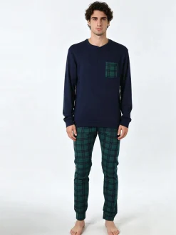 A Sette Pigiama lungo da uomo in cotone interlock - grigio