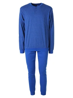 A Sette Pigiama lungo da uomo in cotone interlock con stampa a quadretti - blu