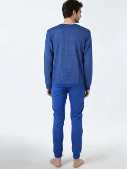 A Sette Pigiama lungo da uomo in cotone interlock con stampa a quadretti - blu